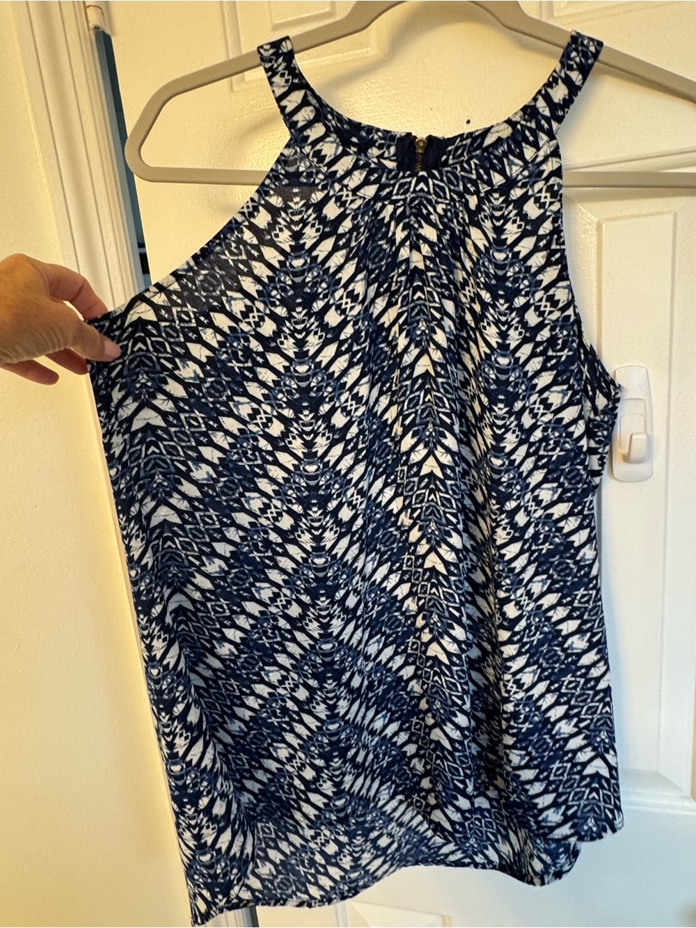 Women’s Navy and White Sleeveless Halter Top